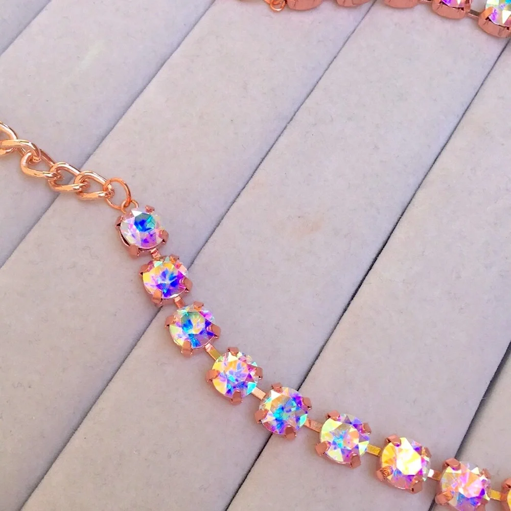 Aurora Borealis + Rose Gold Crystal Tennis Statement Necklace